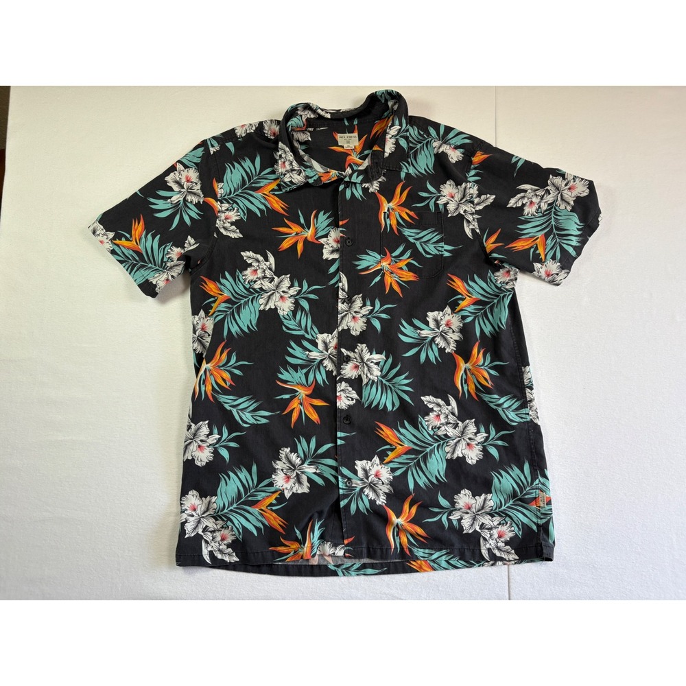 Jack ONeill Mens XXL Relaxed Fit Hawaiian Shirt Black Tropical Bird of Paradise